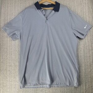 Nike Golf‎ Polo Shirt Mens 2XL Blue White Striped Dri-Fit Performance Athletic